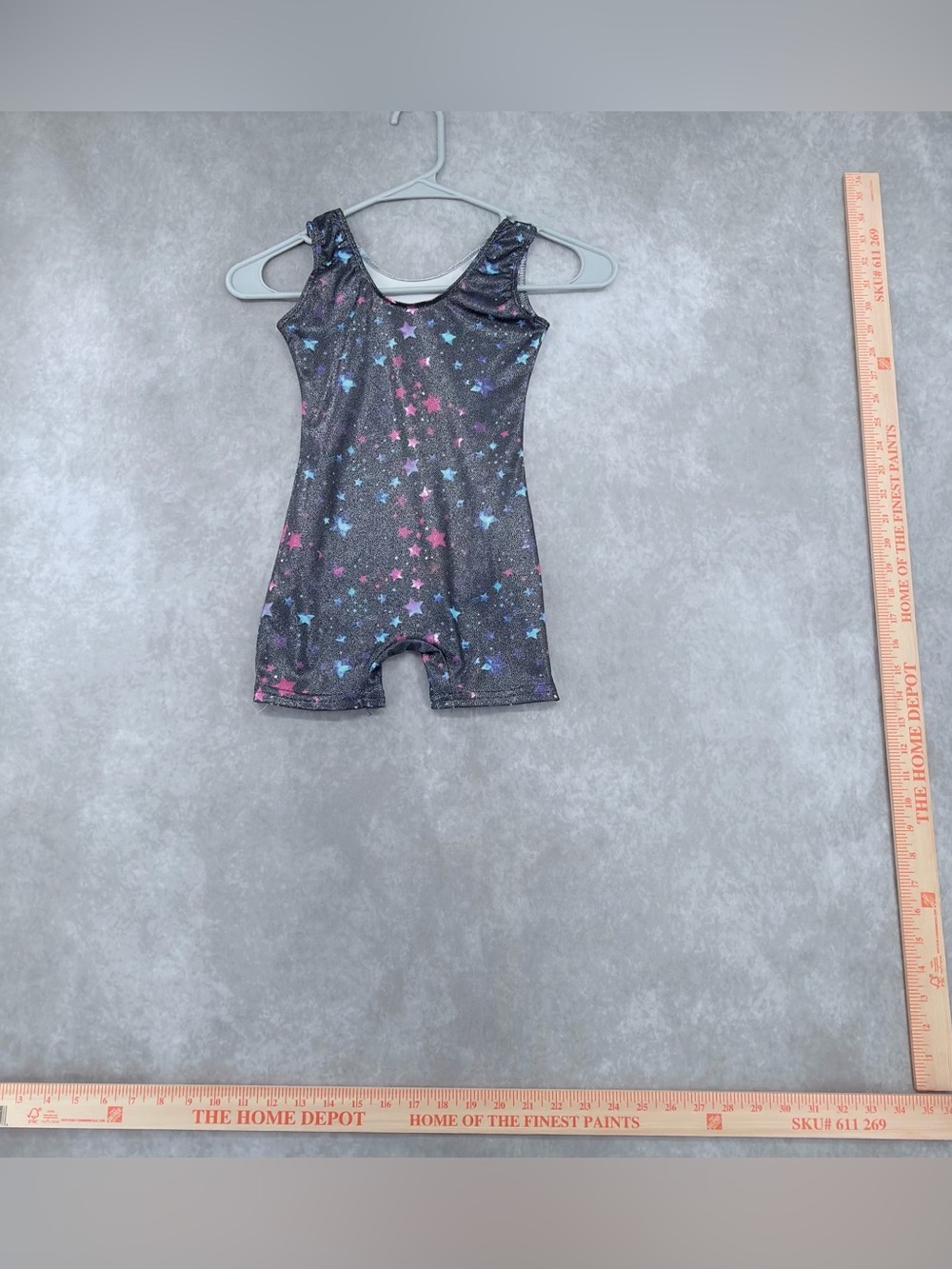 Girls Black Star Print Gymnastics Leotard Romper small